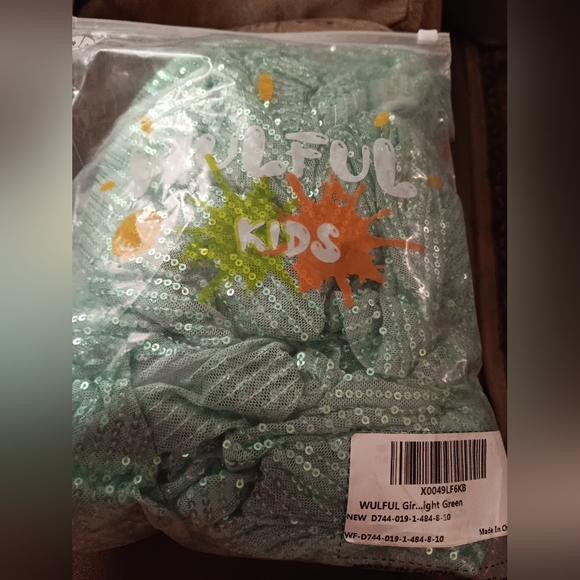 Girls Green Sequin Sleeveless Dress - Picture 9 of 9